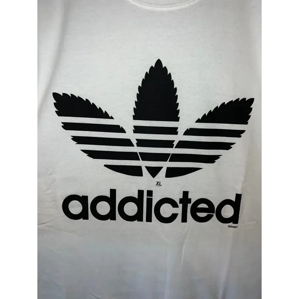Y2K Addicted Adidas Weed Marijuana Smoke White Graphic Shirt 2000s M Medium - Picture 2 of 9